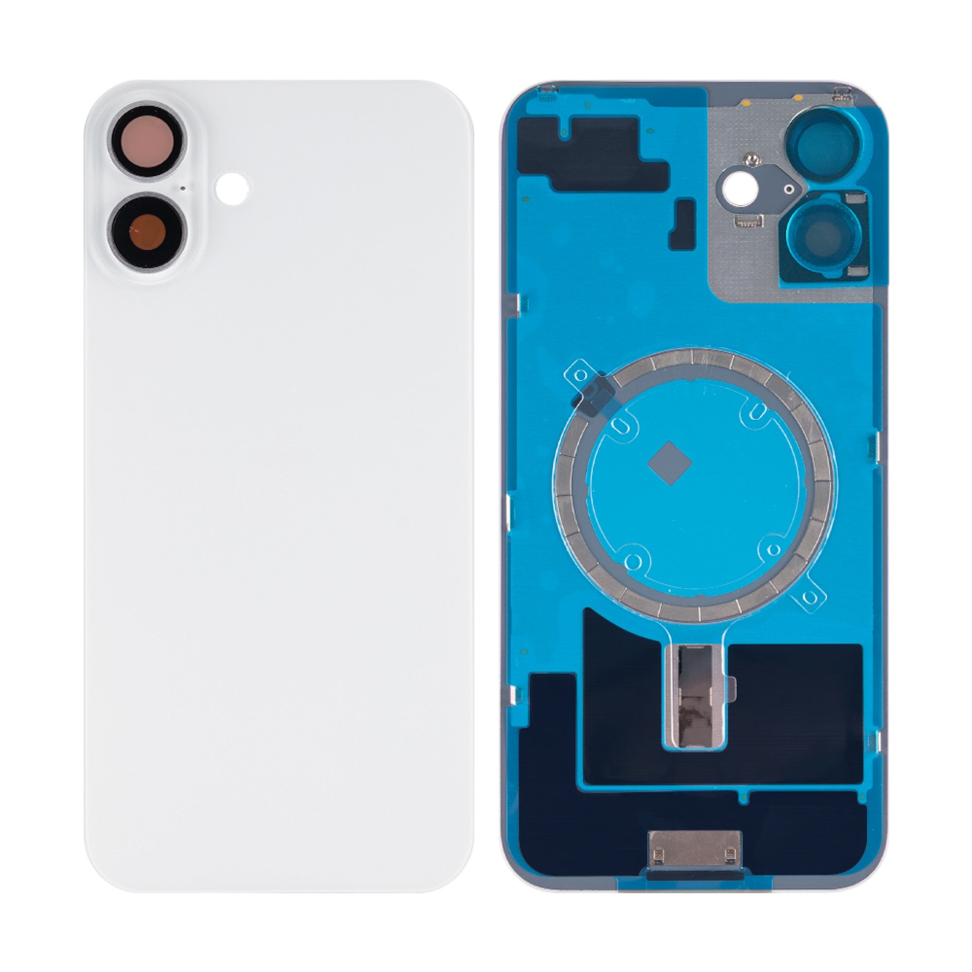 Vitre arrière iPhone 16 Plus sans NFC, cadre caméra agrandi Blanc
