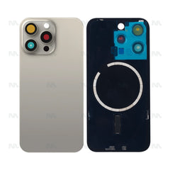 Vitre arrière pour iPhone 15 Pro Titane Naturel (Contour caméra agrandi) - Compatible