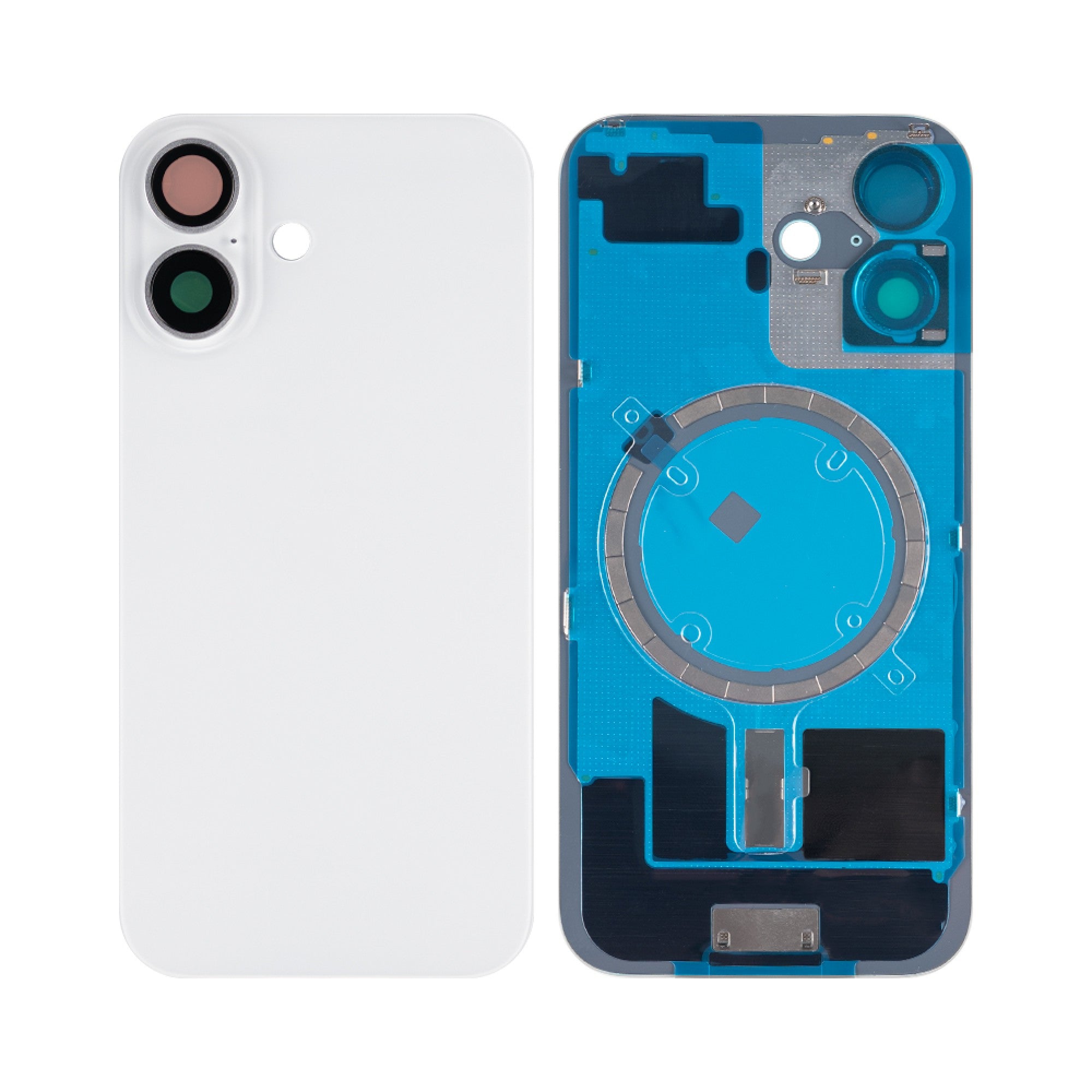 Vitre arrière iPhone 16 sans NFC, cadre caméra agrandi Blanc
