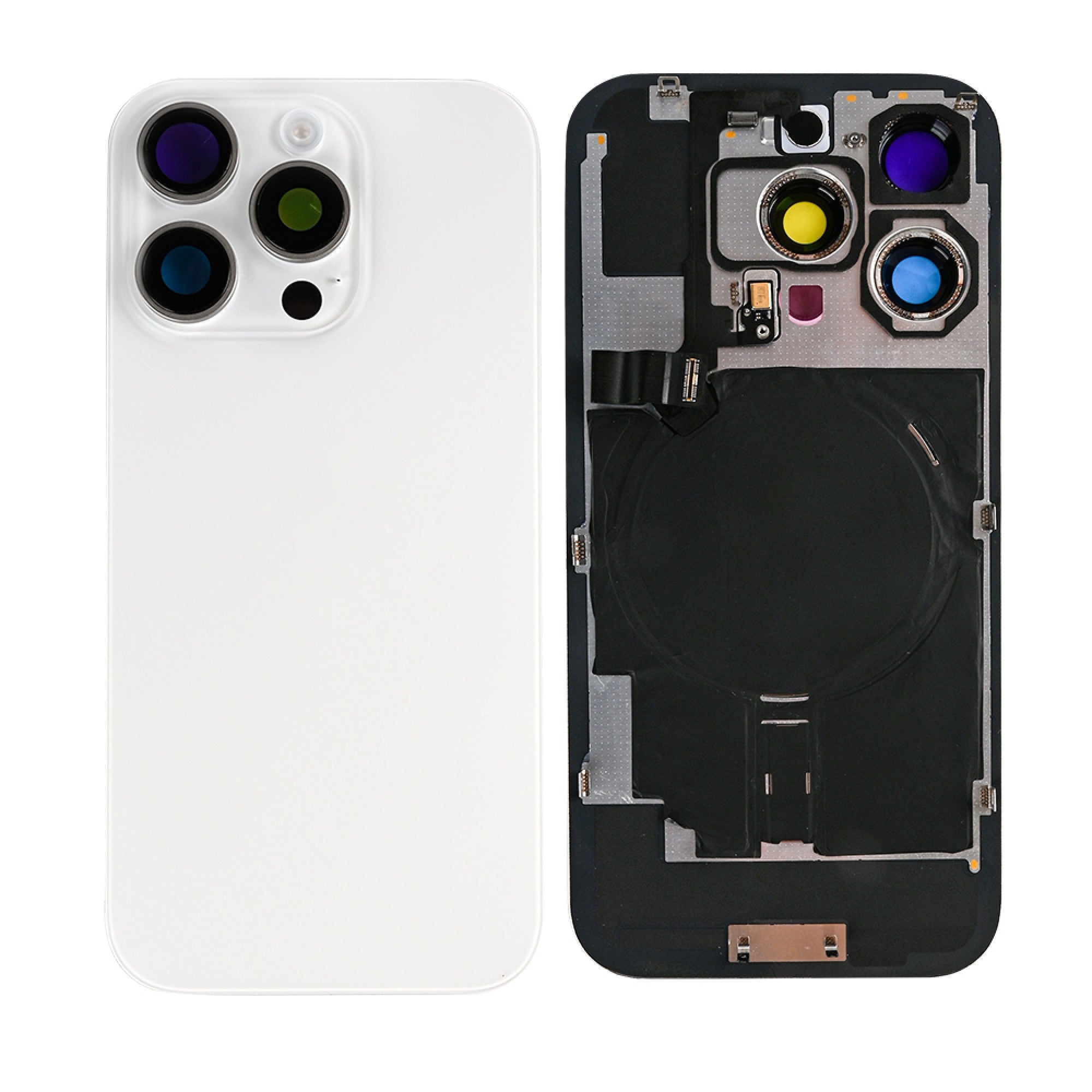 Vitre arrière iPhone 16 Pro Max avec NFC, cadre caméra agrandi Titane Blanc