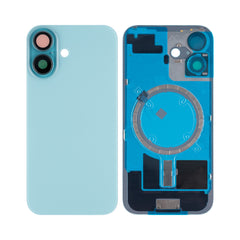 Vitre arrière iPhone 16 sans NFC, cadre caméra agrandi Bleu Sarcelle