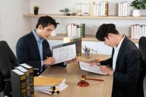 avocat au travail examinant des documents juridiques