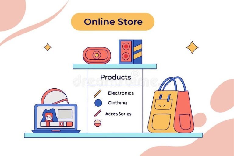 boutique en ligne coloree avec divers produits modernes