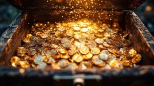 comptoir dor brillant avec pieces dor