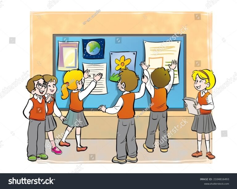 enfants regardant un panneau daffichage scolaire