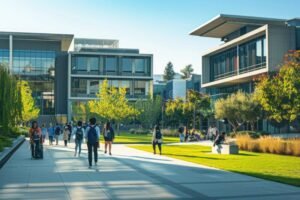 Quel Impact Le Nouveau Campus De NEOMA Reims Aura-T-Il Sur Les Étudiants 33 etudiants dynamiques devant nouveau campus moderne