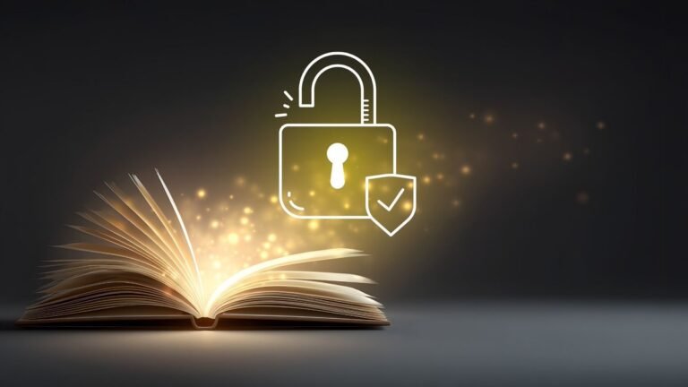 livre ouvert avec symbole de cadenas dore