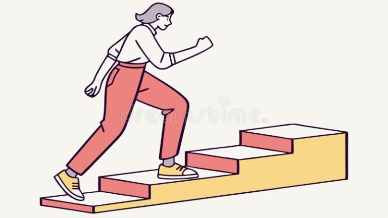 personne franchissant un escalier symbolisant progression