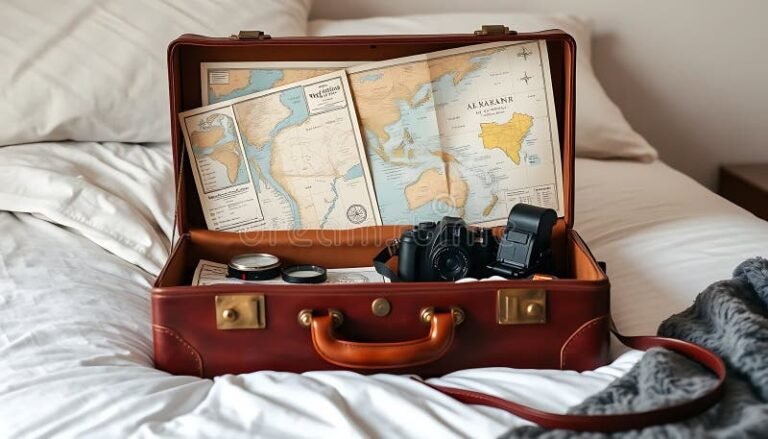 valise ouverte avec carte du monde